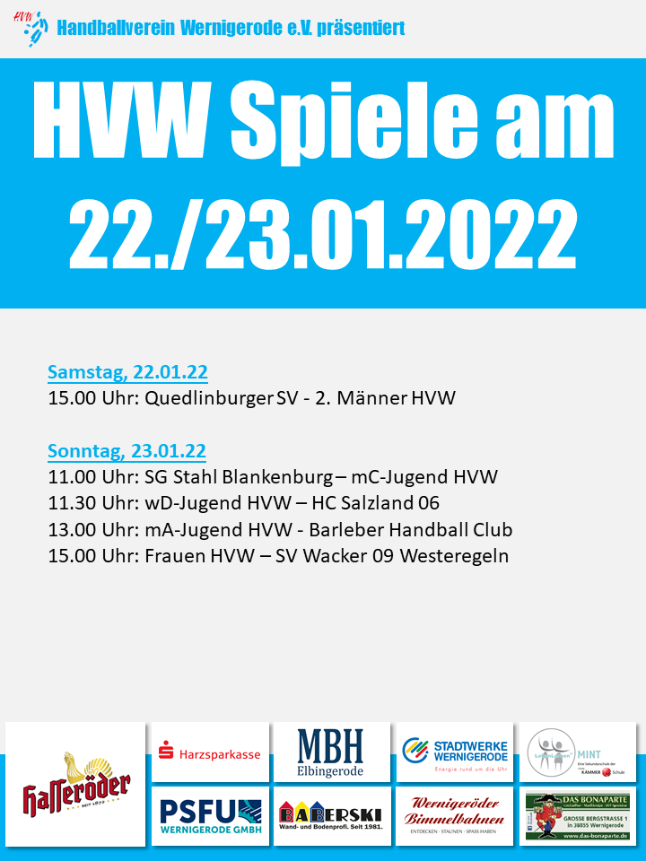 HVW Ansetzungen am Wochenende 22./23.01.2022