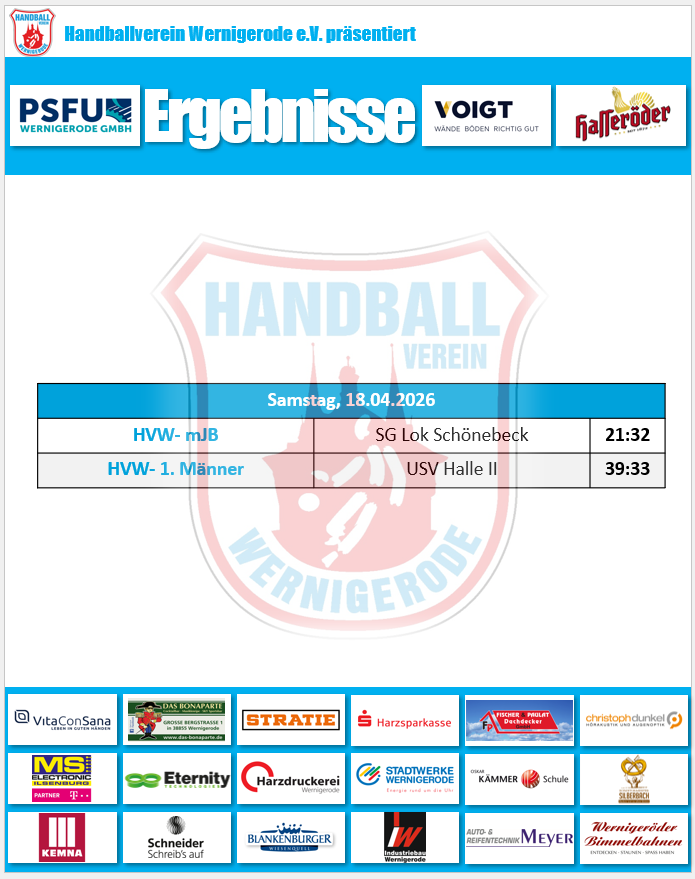 Ergebnisse vom Samstag!