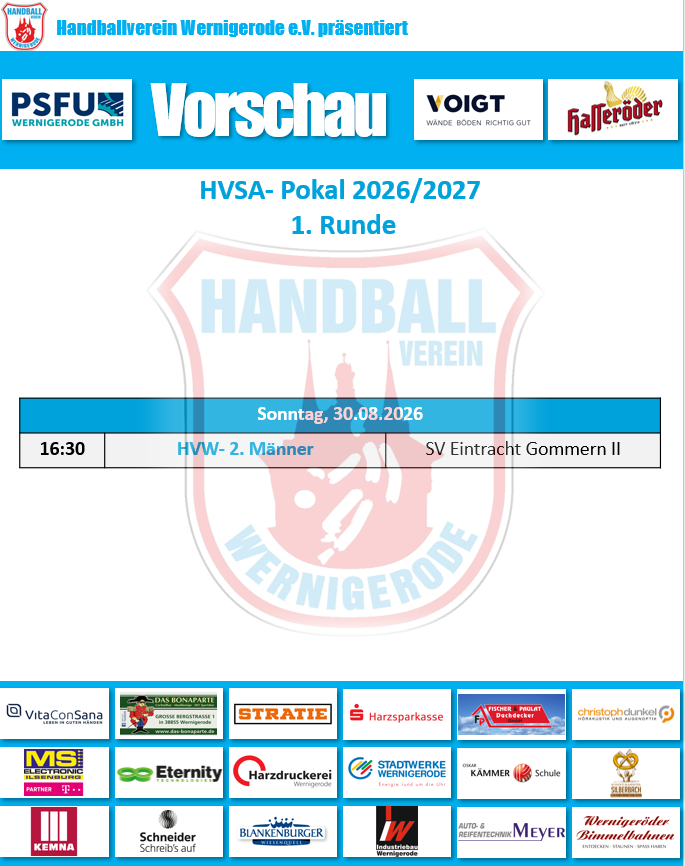1. Runde beim HVSA- Pokal 2026/2027 