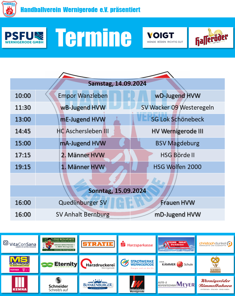 HVW Spiele am Wochenende 14./15.09.2024