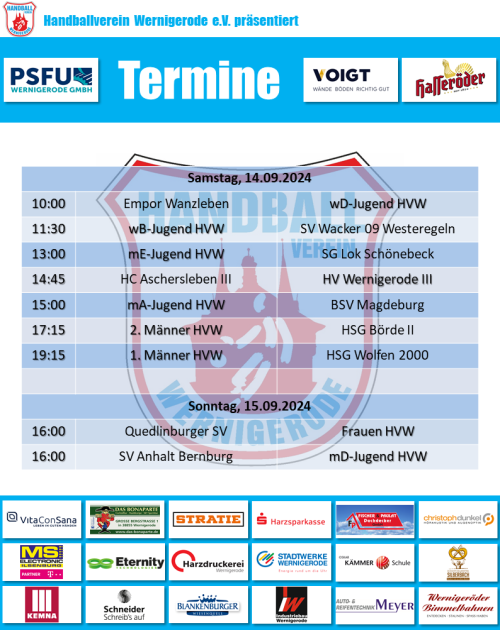 HVW Spiele am Wochenende 14./15.09.2024