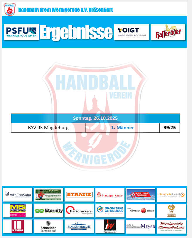 Ergebnis vom Sonntag!
