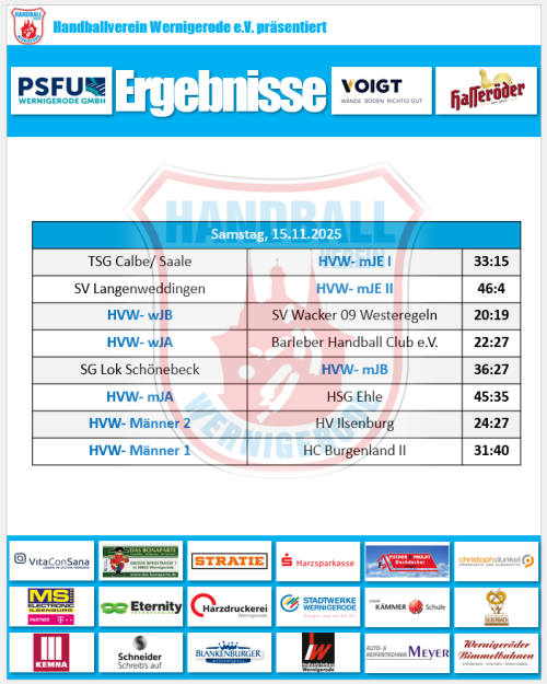 Ergebnisse vom Samstag!