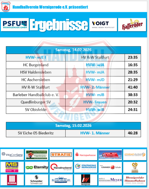 Ergebnisse vom Wochenende!