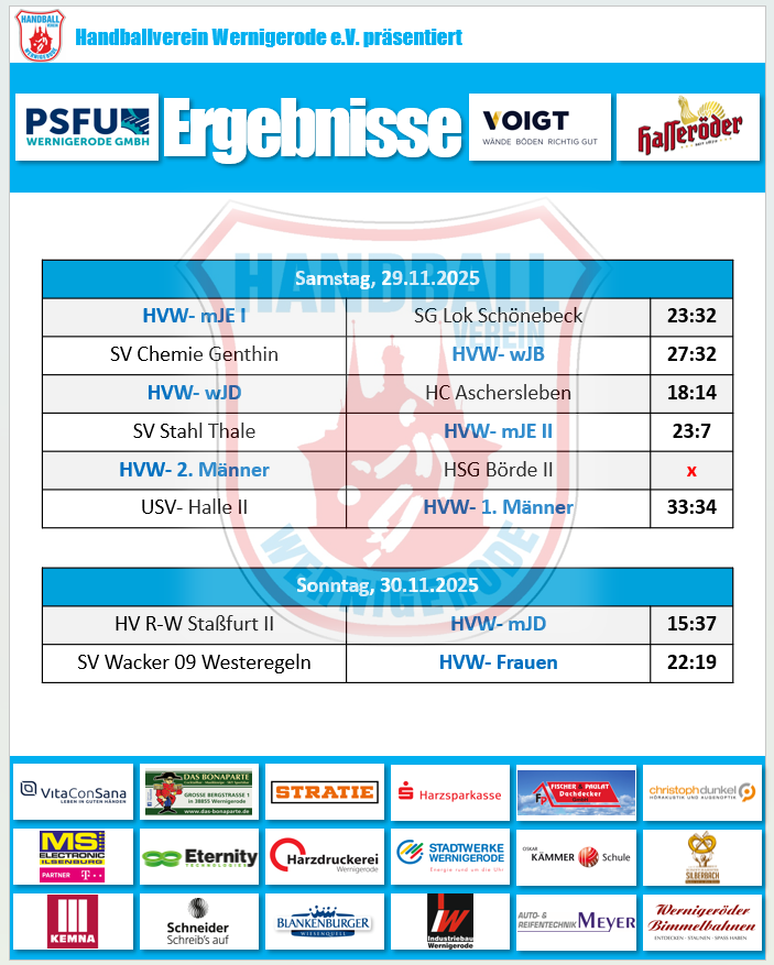 Spielergebnisse Vom Wochenende!
