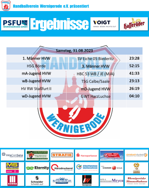 HVW Spielergebnisse vom 31.08.2024