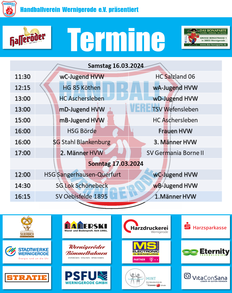 HVW Spiele am Wochenende 16./17.03.2024