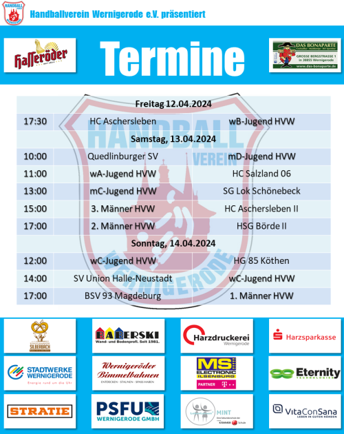 HVW Spiele am Wochenende 12./13./14.04.2024