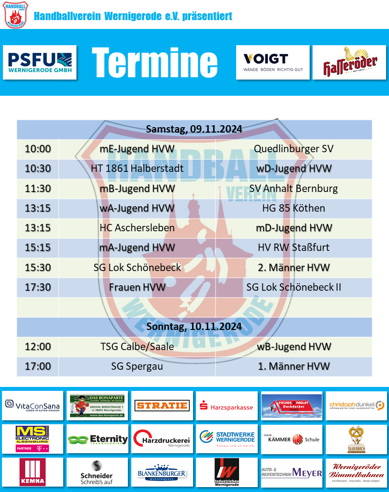 HVW Spiele am Wochenende 09./10.11.2024