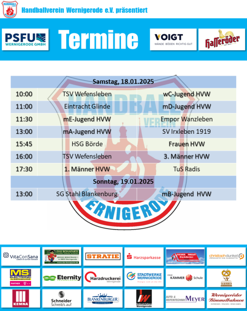 HVW Spiele am Wochenende 18./19.01.2025