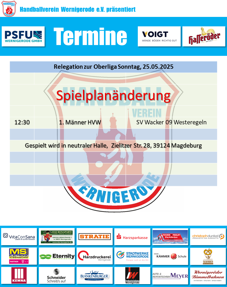 Spielplanänderung für den 25.05.2025