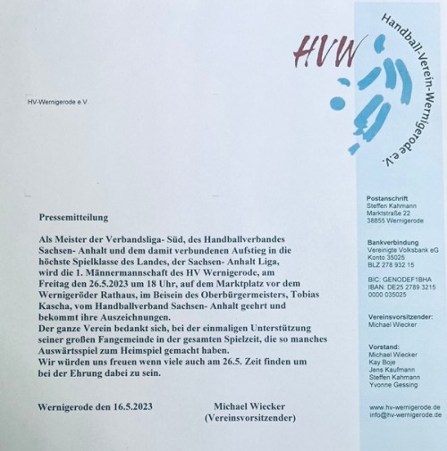 Meisterehrung 1. Männer auf dem Marktplatz 26.05.2023