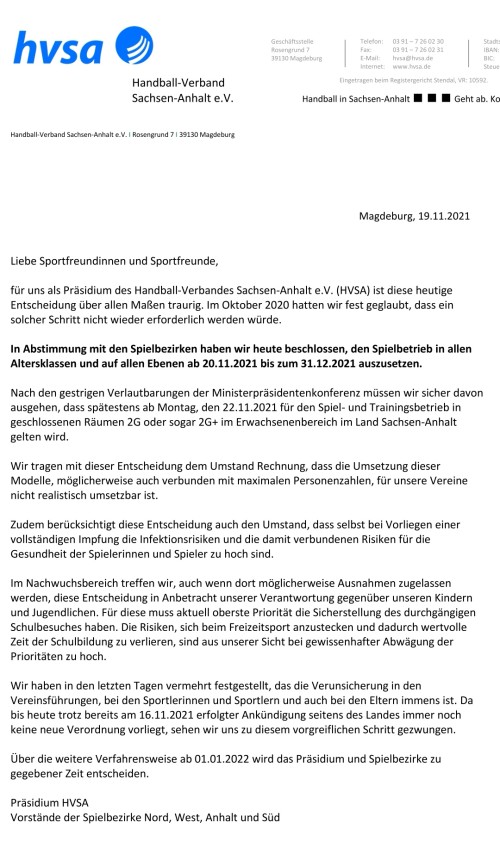 Saison 2021/22 wird unterbrochen