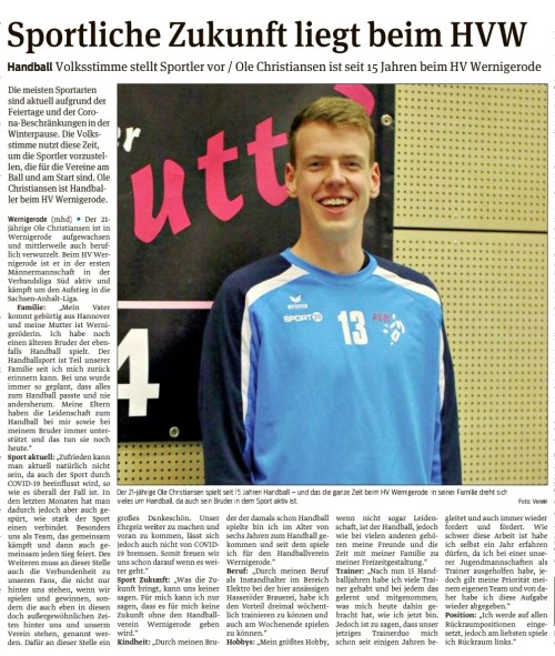 Volksstimme Interview mit HVW Spieler Ole Christiansen