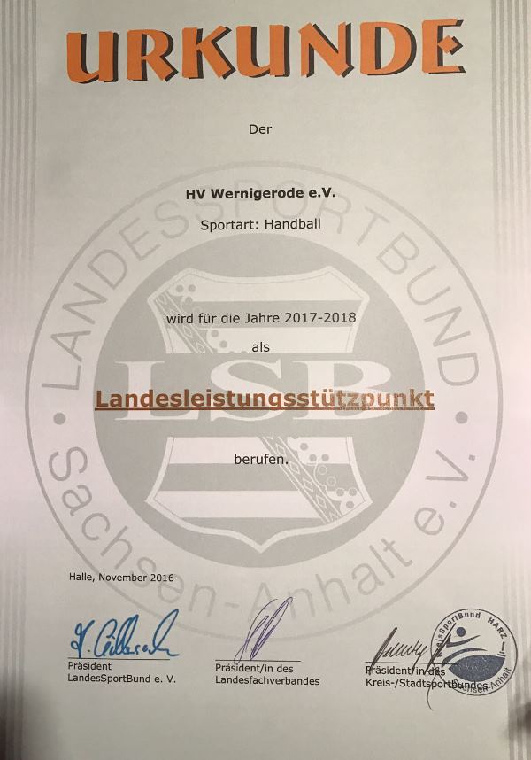 HVW wird zum Landesleistungsstützpunkt Handball ernannt
