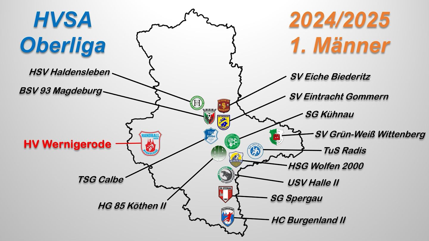 Landkarte der HVSA OBERLIGA 2024/2025 