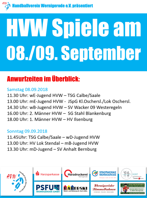 Anwurfzeiten Handballtag 08./09. September