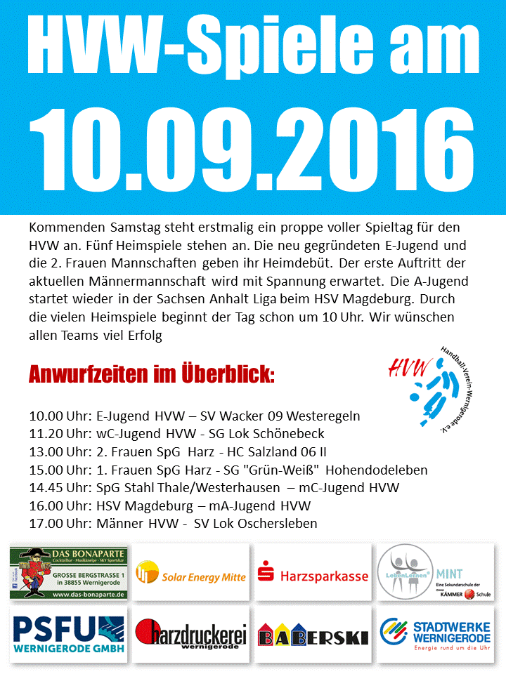 HVW Ansetzungen zum 10.09.16