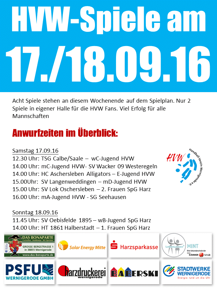 HVW Ansetzungen am 17./18.09.16