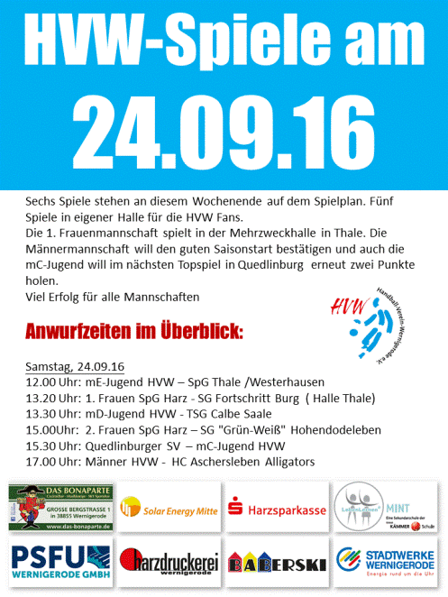 HVW Spiele am 24.09.16