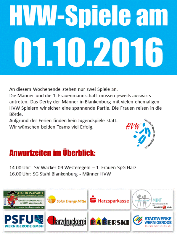 Spielansetzungen für den HVW am Wochenende