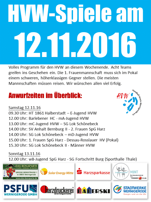 Wieder viele HVW Spiele an diesem Wochenende