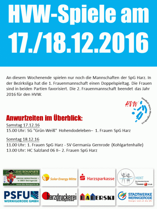 Übersicht zum letzten Spieltag 2016