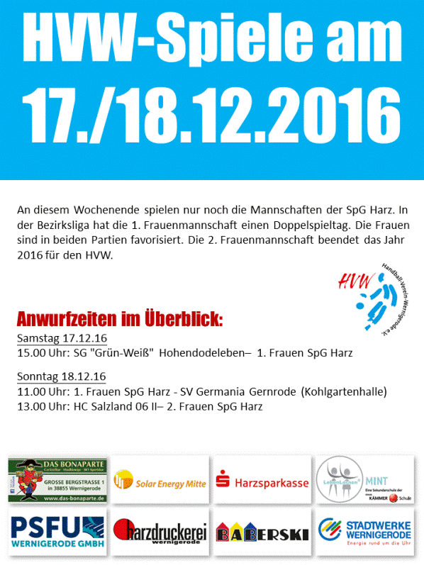 Übersicht zum letzten Spieltag 2016