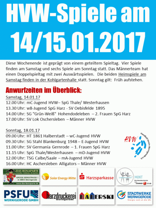 Volles Programm für den HVW am kommenden Wochenende