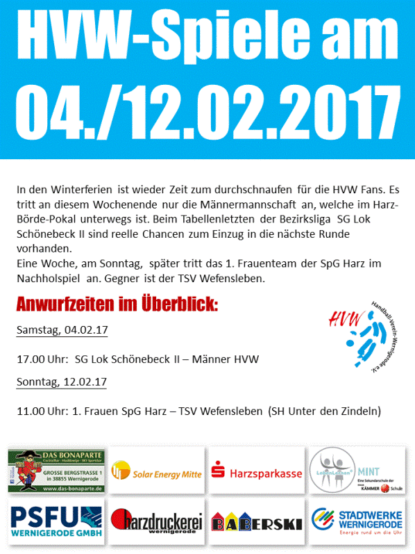 HVW Spiele in den Winterferien 2017