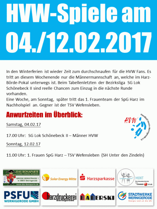 HVW Spiele in den Winterferien 2017