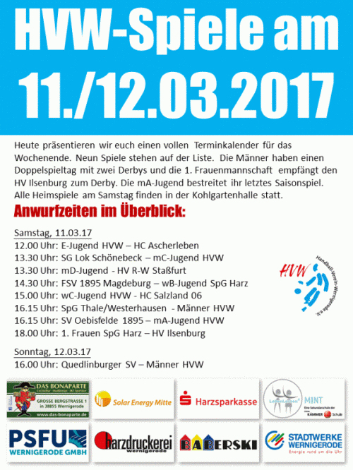 Volles HVW Programm für das Wochenende 11./12.03.17