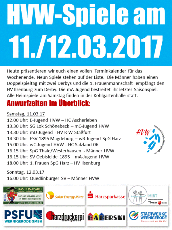 Volles HVW Programm für das Wochenende 11./12.03.17