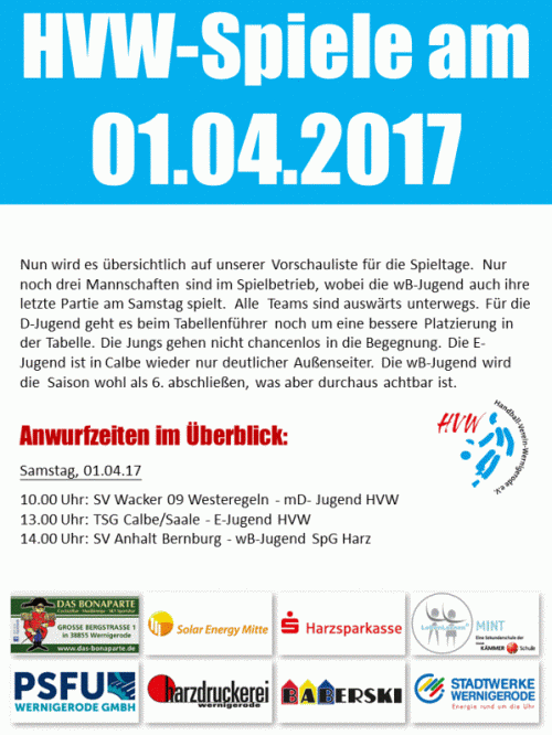 Das sind die Ansetzungen am Wochenende für den HVW