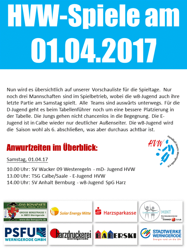 Das sind die Ansetzungen am Wochenende für den HVW