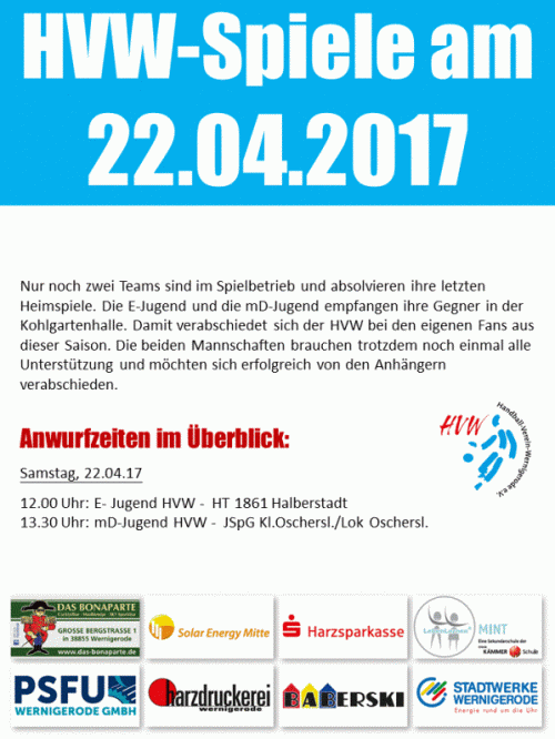 Die letzten Heimspiele in der Saison 2016/17 stehen an