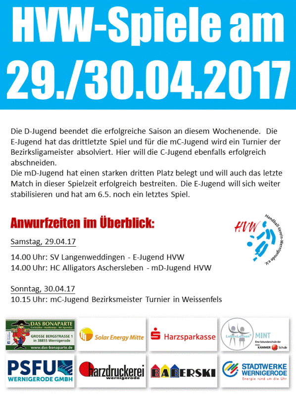 HVW Begegnungen am Wochenende 29./30.04.2015
