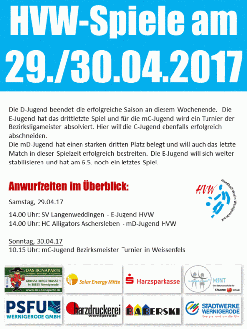 HVW Begegnungen am Wochenende 29./30.04.2015