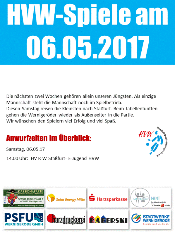 Spieltag des HVW am 06.05.2017