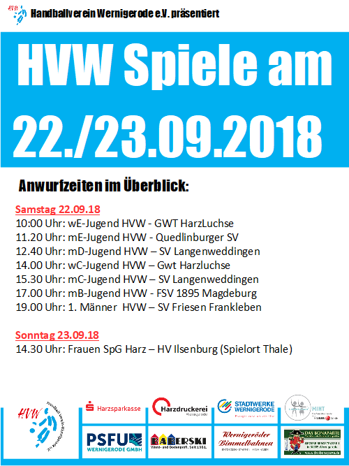 Großes Heimspielwochenende am 22./23.09.18