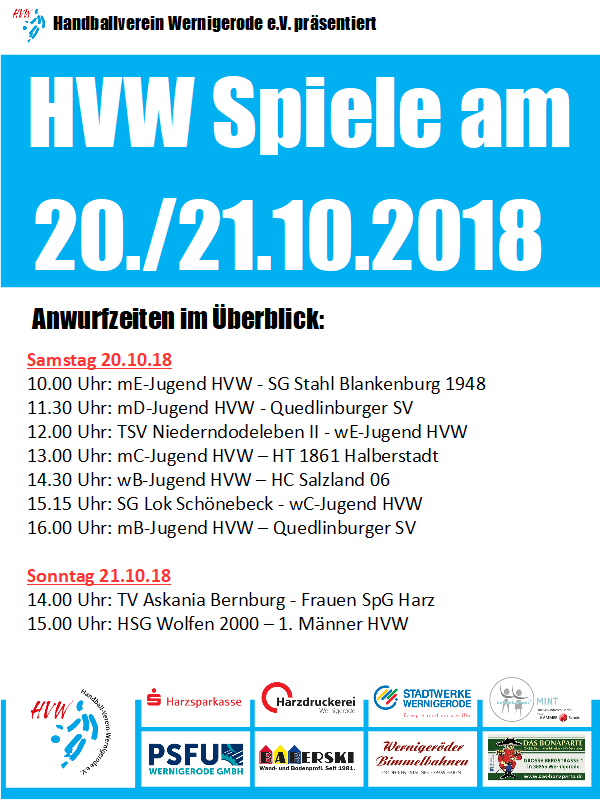 HVW Spiele am 21./22.10.18