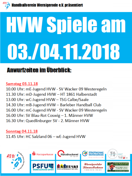 HVW Spiele am Wochenende 03./04.11.18