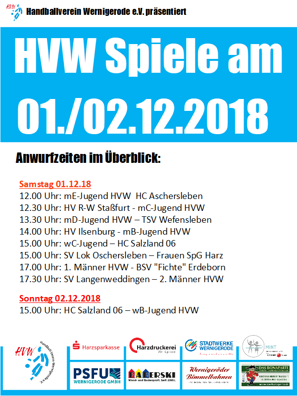 Spiele des HVW am 01./02.12.18