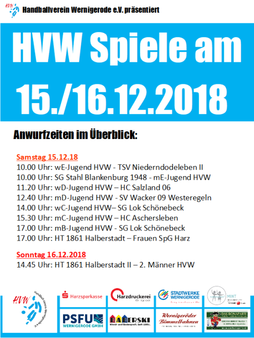HVW Spiele am Wochenende 15./16.12.18