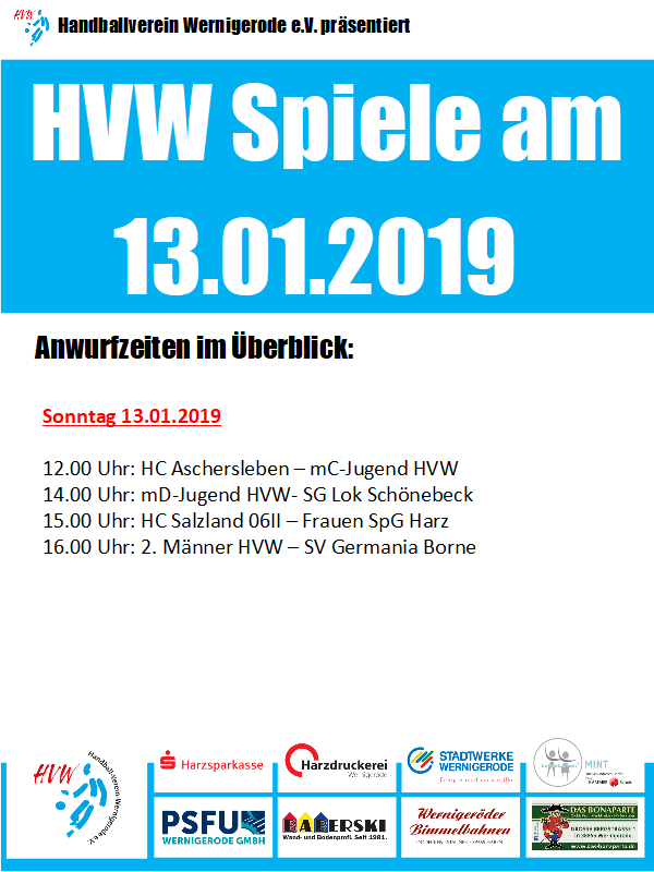 HVW Spiele am Sonntag 13.01.19
