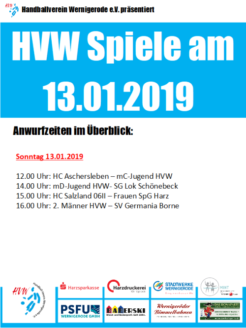 HVW Spiele am Sonntag 13.01.19
