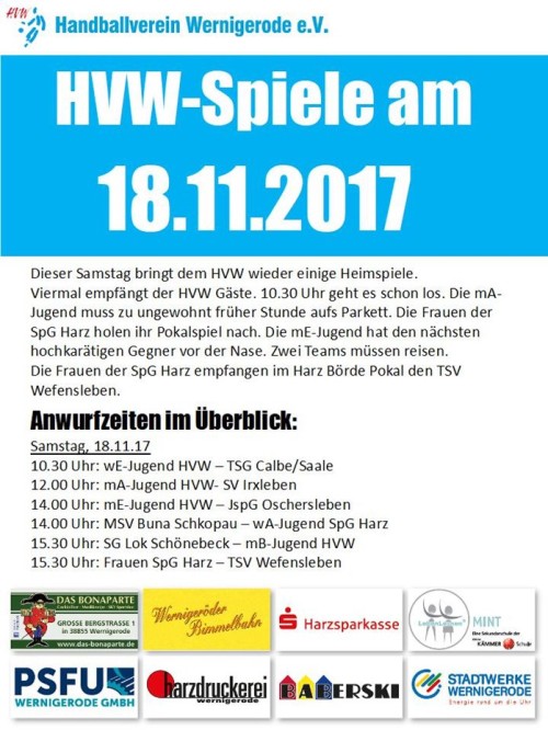 Das steht beim HVW am 18.11.17