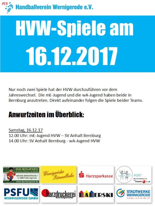 Die letzten Spiele für den HVW im Jahr 2017