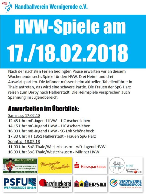 HVW Spieltag am 17./18.02.2018