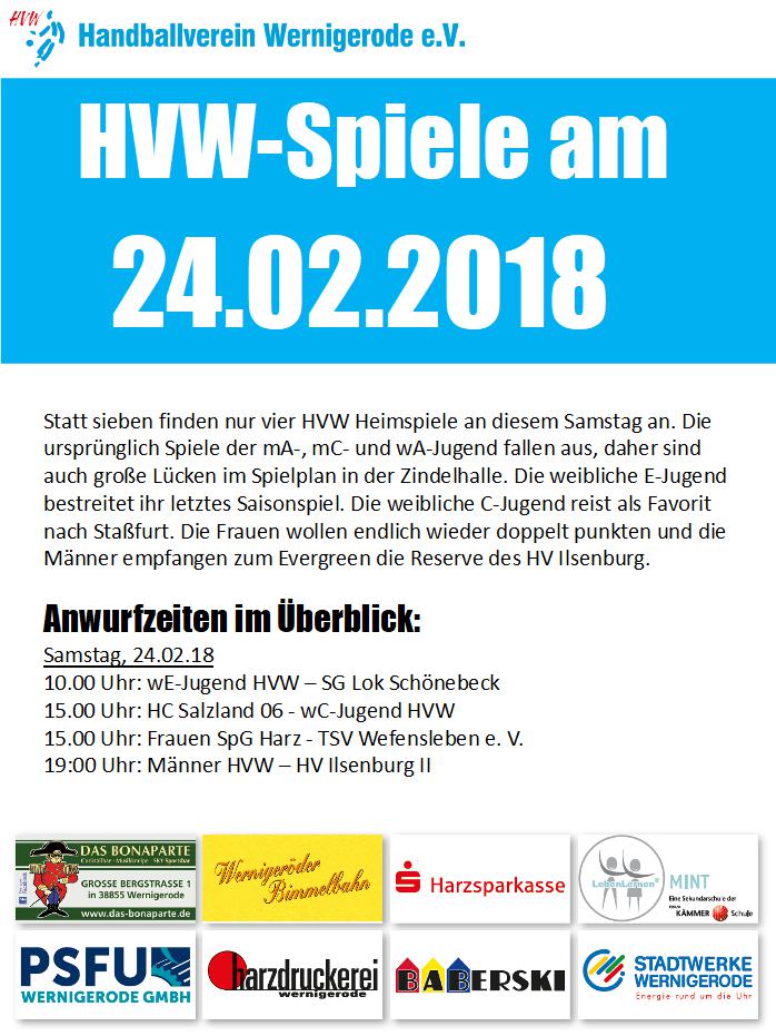 Spiele des HVW am 24.02.2018